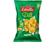 Vingiuotai pjaustyti bulvių traškučiai ESTRELLA su krapais, 180 g