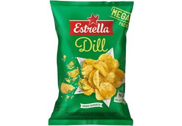 Vingiuotai pjaustyti bulvių traškučiai ESTRELLA su krapais, 250 g
