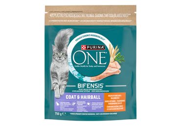 Visavertis sausasis ėdalas suaugusioms katėms su vištiena PURINA ONE Coat & Hairball, 750 g