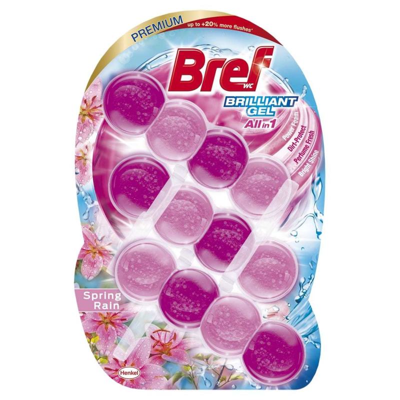 WC valiklis-gaiviklis BREF BRILLIANT GEL Spring Rain, 3 x 42 g
