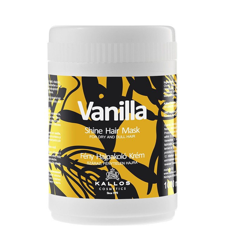 Žvilgesio suteikianti kaukė sausiems ir blankiems plaukams Kallos Vanilla Shine Hair Mask, 1000 ml